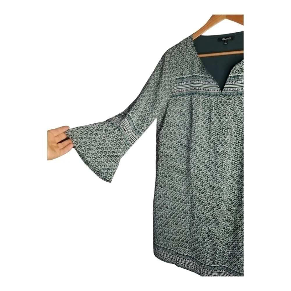 MADEWELL Starland Cobalt Green 100% Silk Bell-Sleeve Dress Size S - Picture 6 of 13